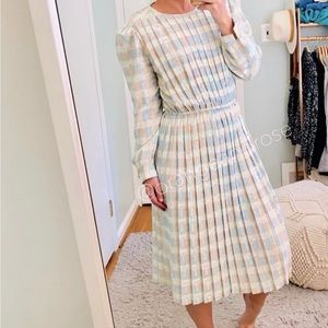 Vintage Mavinette 60/70s Peach Purple Green Cream Pleated Skirt Maxi Dress M 10